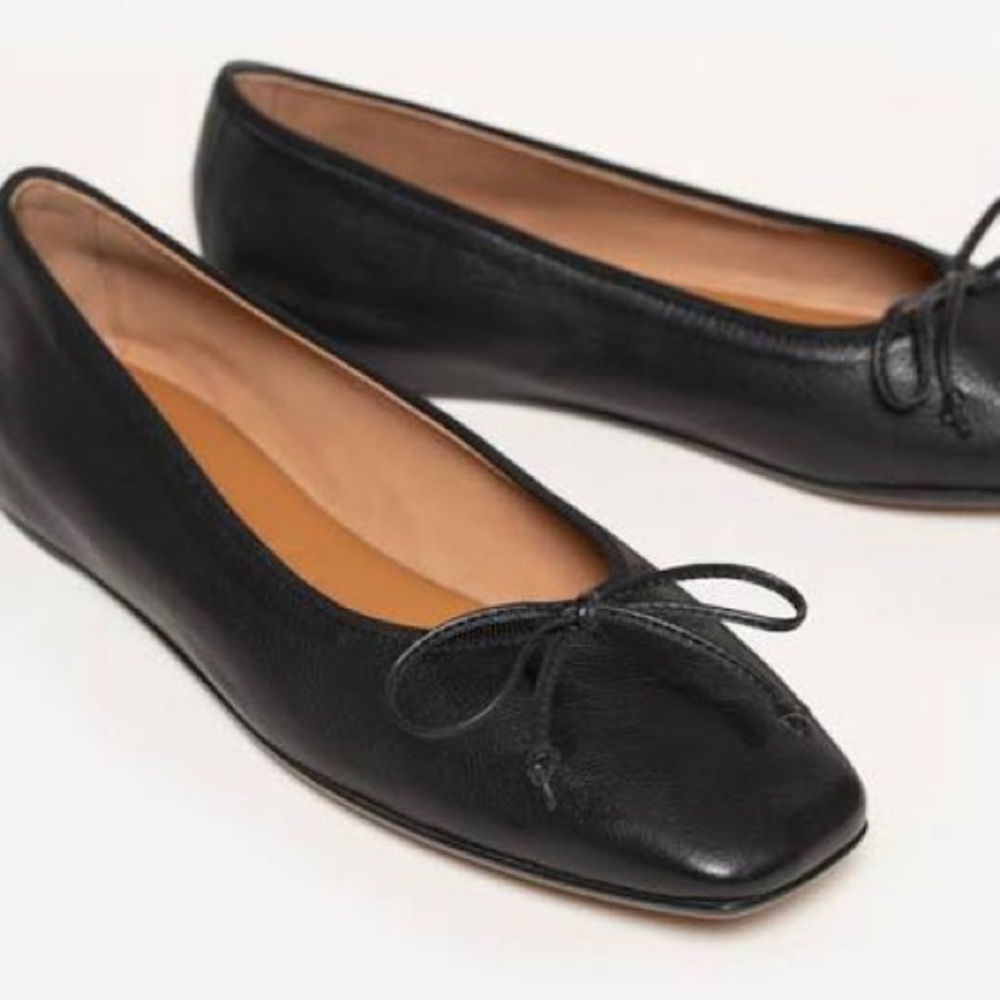 M. Gemi The Danza Black Nappa Leather Square-Toe Ballet Flats Size 39